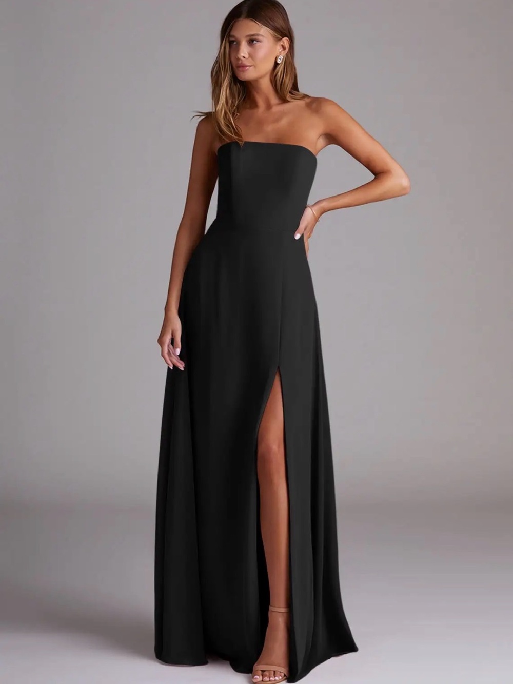 Azazie Wren NWT SIZE 10 Strapless Black Chiffon with Front Slit Bridesmaids Dres